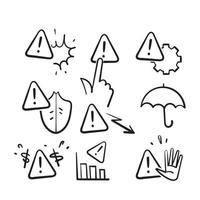 icona di doodle disegnata a mano relativa all'attenzione al rischio e alla protezione dell'illustrazione isolata vettore