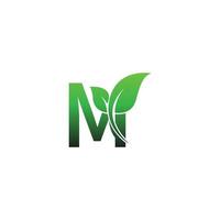 lettera m con foglie verdi icona logo design modello illustrazione vettore