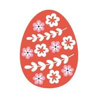 uovo di Pasqua rosso con fiori bianchi all'interno. illustrazione vettoriale isolata