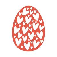 uovo di Pasqua rosso con cuori all'interno vettore