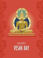 vesak day banner con buddha d'oro e petali di loto. illustrazione vettoriale. vettore