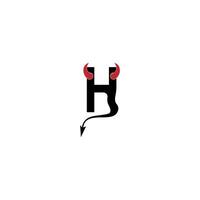 lettera h con le corna del diavolo e il vettore di progettazione del logo dell'icona della coda