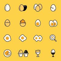 set di icone del menu del cibo a base di uova. illustrazione isolato su sfondo giallo per grafica e web design