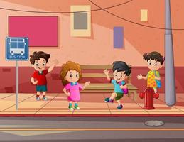 bambini felici del fumetto nell'illustrazione della via vettore