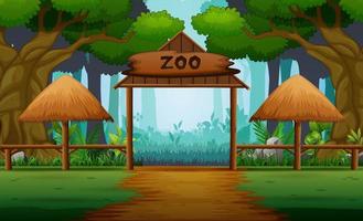 scena con ingresso allo zoo sullo sfondo della foresta vettore