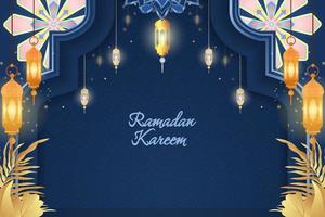 ramadan kareem lusso islamico blu e oro con elemento vettore