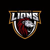 logo di gioco della testa di leone per l'illustrazione di vettore della mascotte di esport e sport