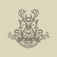 elemento di design testa di cervo in stile vintage per logo, etichetta, badge, t-shirt e altri design. illustrazione vettoriale retrò del club di caccia.