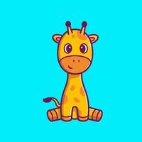 illustrazione sveglia dell'icona di vettore del fumetto di seduta della giraffa. concetto di icona della natura animale isolato vettore premium. stile cartone animato piatto