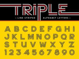 Triple Line Alphabet Lettere e numeri vettore