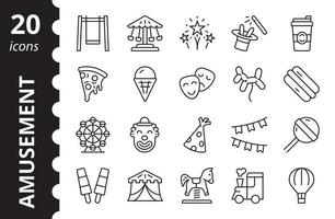 icone lineari del parco divertimenti. concetto di intrattenimento. simboli vettoriali di raccolta.