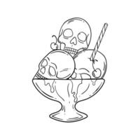 illustrazione disegnata a mano di doodle del gelato del cranio per gli adesivi del tatuaggio ecc vettore