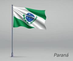sventolando la bandiera del parana - stato del brasile sull'asta della bandiera. vettore