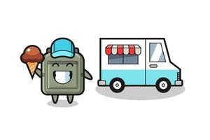 cartone animato mascotte della borsa di scuola con camion dei gelati vettore