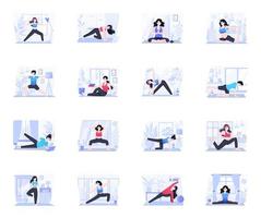 16 migliori illustrazioni piatte alla moda dello yoga vettore