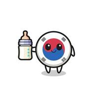 personaggio dei cartoni animati della bandiera della corea del sud del bambino con la bottiglia di latte vettore