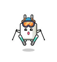 personaggio mascotte dell'adattatore di alimentazione come giocatore di sci vettore