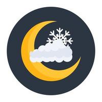 luna con nuvola e fiocco di neve che simboleggia l'icona della notte fredda vettore