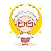 simpatico personaggio dei cartoni animati della nonna dello chef vettore