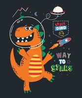 modo per stelle dinosauro nel design spaziale per t-shirt e stampe per bambini. illustrazione vettoriale