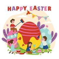 bambini che decorano l'uovo di Pasqua vettore