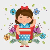 ragazza giapponese kawaii con carattere di fiori vettore