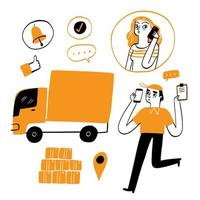 concetto di servizio di consegna online, monitoraggio degli ordini online, consegna a casa e in ufficio vettore