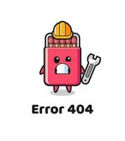 errore 404 con la simpatica mascotte della scatola di fiammiferi vettore