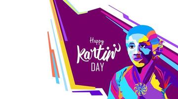 raden adjeng kartini gli eroi delle donne e dei diritti umani in indonesia. pop art colorata con sfondo moderno e futuristico. - vettore