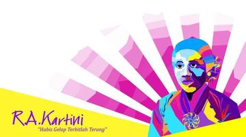 raden adjeng kartini gli eroi delle donne e dei diritti umani in indonesia. pop art colorata con sfondo moderno e futuristico. - vettore