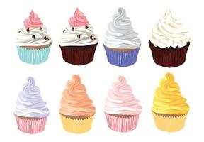 set di cupcake colorati cartoni animati isolati per il tuo design. illustrazione vettoriale. vettore