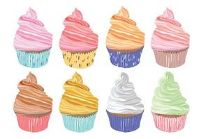 set di cupcake colorati cartoni animati isolati per il tuo design. illustrazione vettoriale. vettore