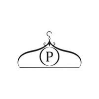 logo vettoriale di moda. logo appendiabiti. logo della lettera p. emblema del sarto. icona del guardaroba - disegno vettoriale