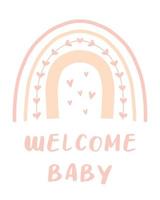 carta bambini per la nascita di un bambino. arcobaleno disegnato a mano carino in stile boho. stile boho per bambini. benvenuta baby. illustrazione vettoriale. vettore