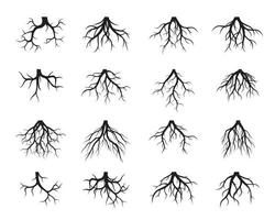 set di radici di alberi neri. illustrazione di contorno vettoriale e immagine della natura.