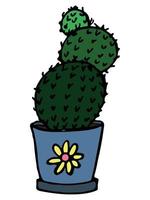 cactus semplice disegnato a mano carino. clipart di pianta d'appartamento in una pentola. illustrazione di cactus isolato su sfondo bianco. scarabocchio casa accogliente. vettore