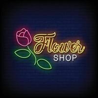 vettore del testo di stile delle insegne al neon del negozio di fiori