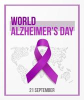 concetto di giornata mondiale dell'alzheimer. modello di banner con nastro viola e testo. illustrazione vettoriale. vettore