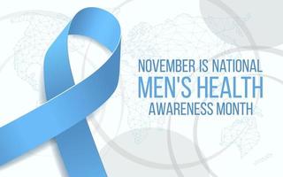 concetto di mese nazionale di sensibilizzazione sulla salute maschile. modello di banner con consapevolezza e testo del nastro blu. illustrazione vettoriale. vettore
