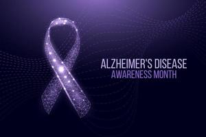 concetto di mese di consapevolezza della malattia di alzheimer. modello di banner con nastro viola e testo. illustrazione vettoriale. vettore