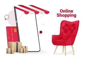 negozio di shopping online e illustrazione vettoriale del modello di mockup mobile