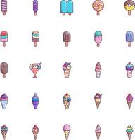 25 icone gelato set 1, pacchetto icone gelato a colori lineari vettore