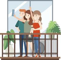 persone che parlano selfie sul balcone vettore