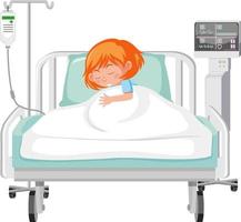 bambino malato che riposa nel letto d'ospedale vettore