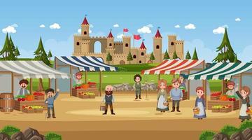scena della città medievale in stile cartone animato vettore