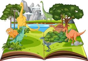 libro pop-up con scena della natura all'aperto e dinosauro