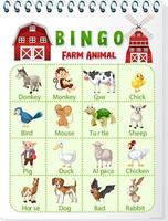 gioco del bingo con il tema degli animali della fattoria vettore