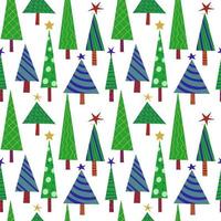 modello di capodanno senza cuciture di alberi di Natale decorati stilizzati verdi vettore