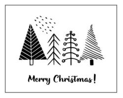 biglietti di auguri di Natale fatti di alberi di Natale stilizzati disegnati a mano. elementi di doodle in stile scandinavo. vettore