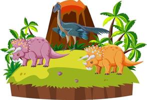scena con i dinosauri triceratopo sull'isola vettore
